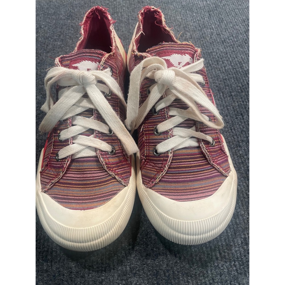 Rocket Dog Jazzin Womens 9 Red Striped Frayed Canvas Low Top Sneakers C317/0519
